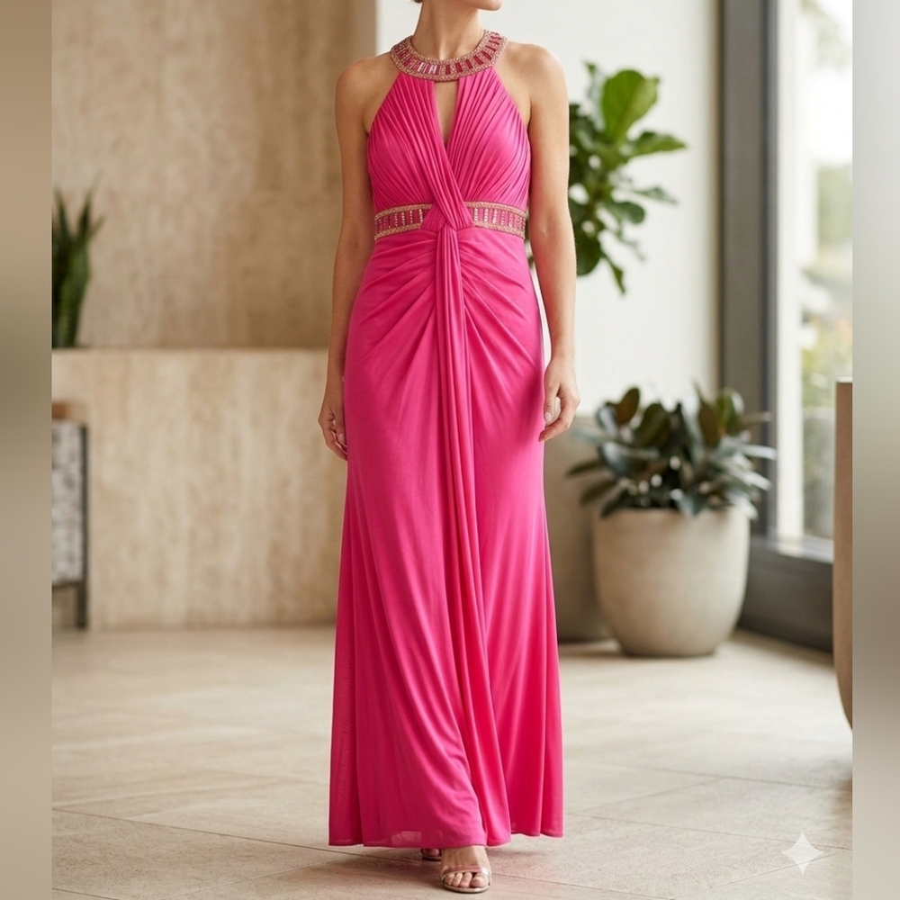 JS Collections Fuchsia Halter Backless Dress